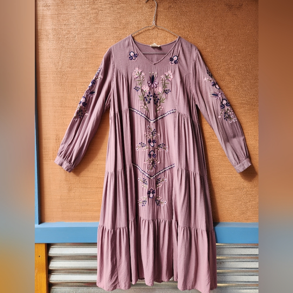 Embroidered Purple Long Sleeve Dress